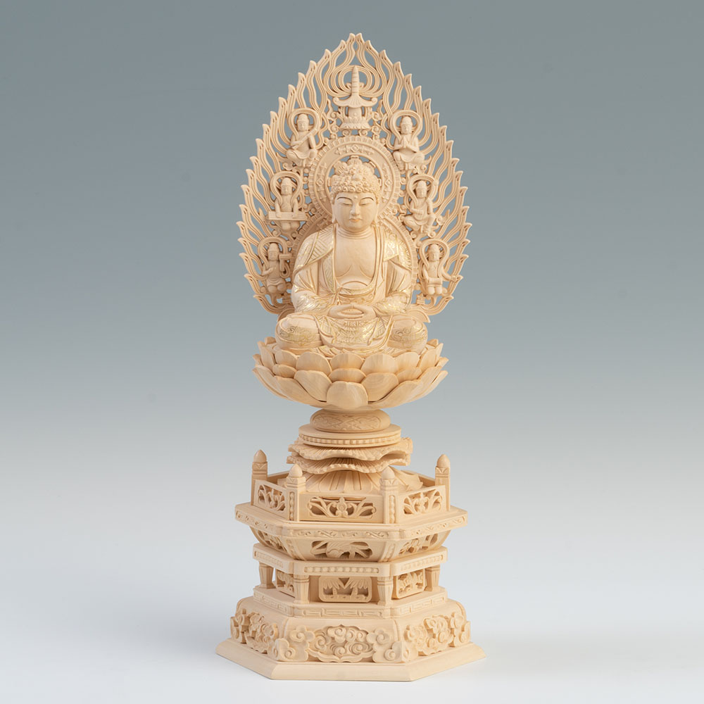 仏像臨済宗座釈迦「柘植」飛天後背2.5寸